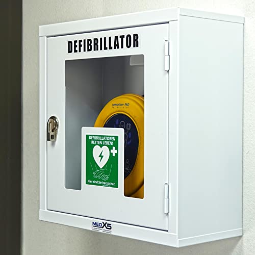 Erste Hilfe Defibrillator (AED) HeartSine SAM 360P, mit automatischer Schockauslösung für Laien und Profis, inkl. Metallwandkasten ohne Alarm