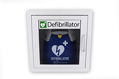 Notfallretter® Defibrillator AED Basic mit vollautomatischer Schockauslösung, HLW-Unterstützung, 10 Jahren Garantie inkl. Metallwandkasten + AED Standortwinkel, Vollausstattung  