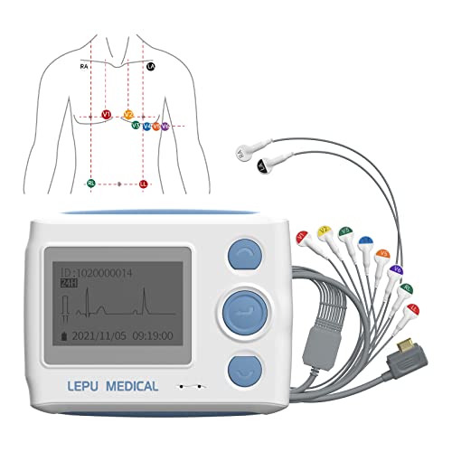 Wellue EKG Gerät 12 Kanal, 24h Holter EKG Monitor mit AI-ECG Analyse, Funktioniert mit PC und Mac, Tragbarer Mobiles 6 8 Kanal 24-Stunden Langzeit EKG Gerät für Zuhause  