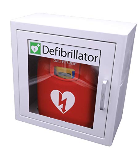 Saver One AED Defibrillator A1 (SVO-B0847) (vollautomatische Schockauslösung) mit Metallwandkasten und AED-Standortwinkel  