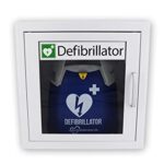 Notfallretter.de® Defibrillator AED Basic, vollautomatische Schockauslöung, HLW-Unterstützung, inkl. Metallwandkasten und AED Standortwinkel