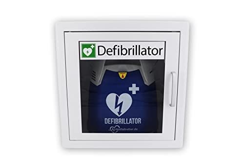 Notfallretter.de® Defibrillator AED Basic, vollautomatische Schockauslöung, HLW-Unterstützung, inkl. Metallwandkasten und AED Standortwinkel  
